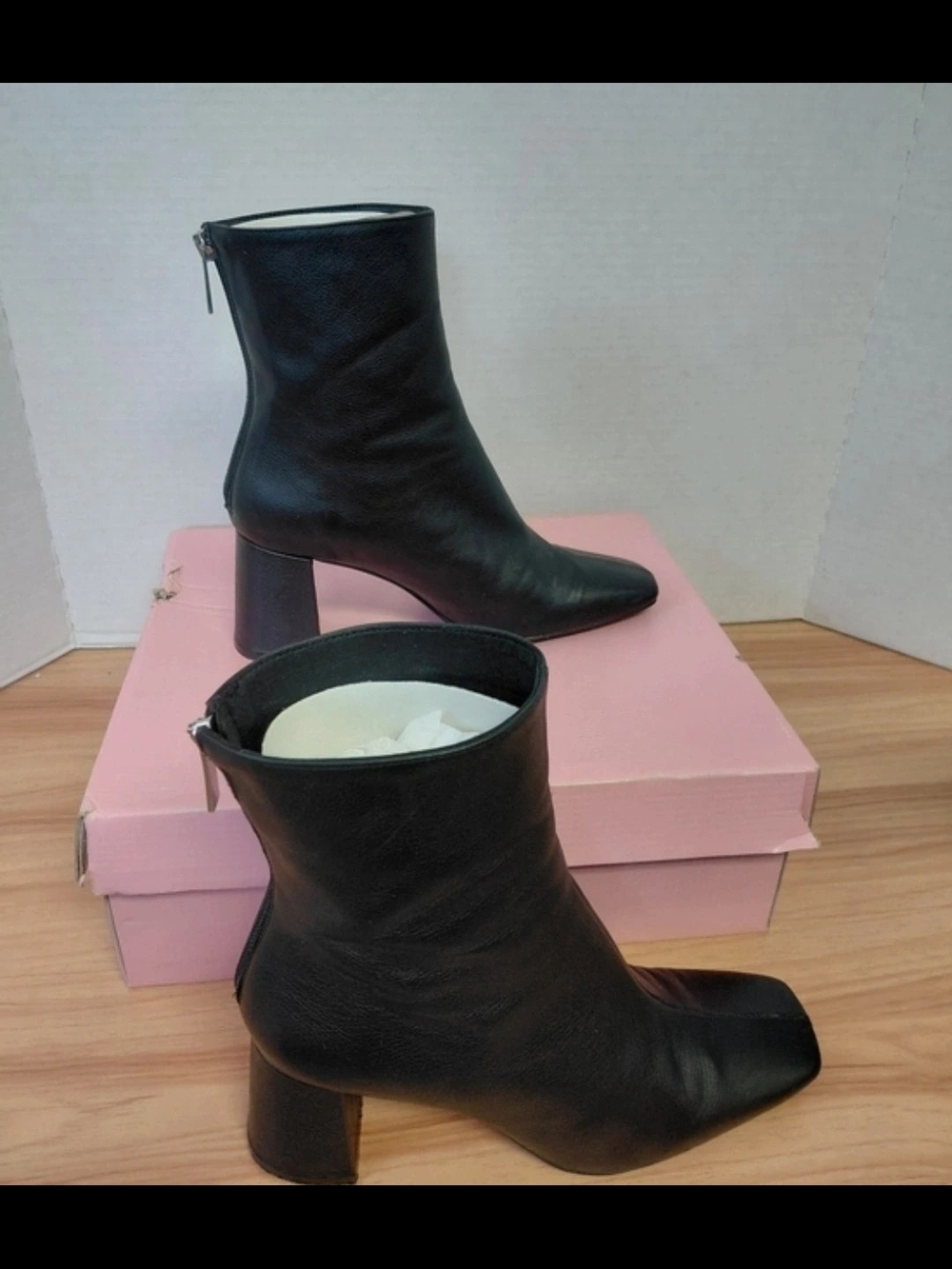 INC International Concepts Black Leather Mid-Calf Block Heel Ankle Boots
